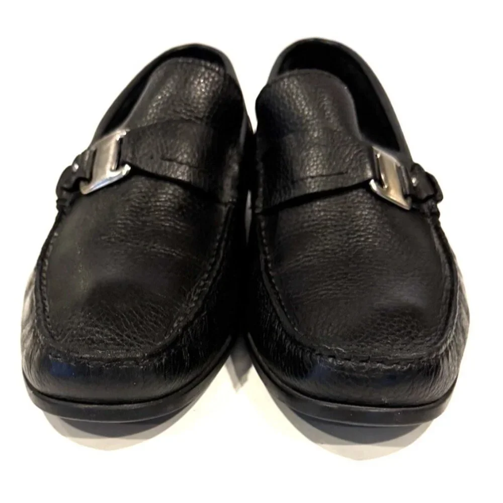 Sandro Moscoloni Men's Black Pebble Leather Palermo Loafer Slip On Loafer Size 9